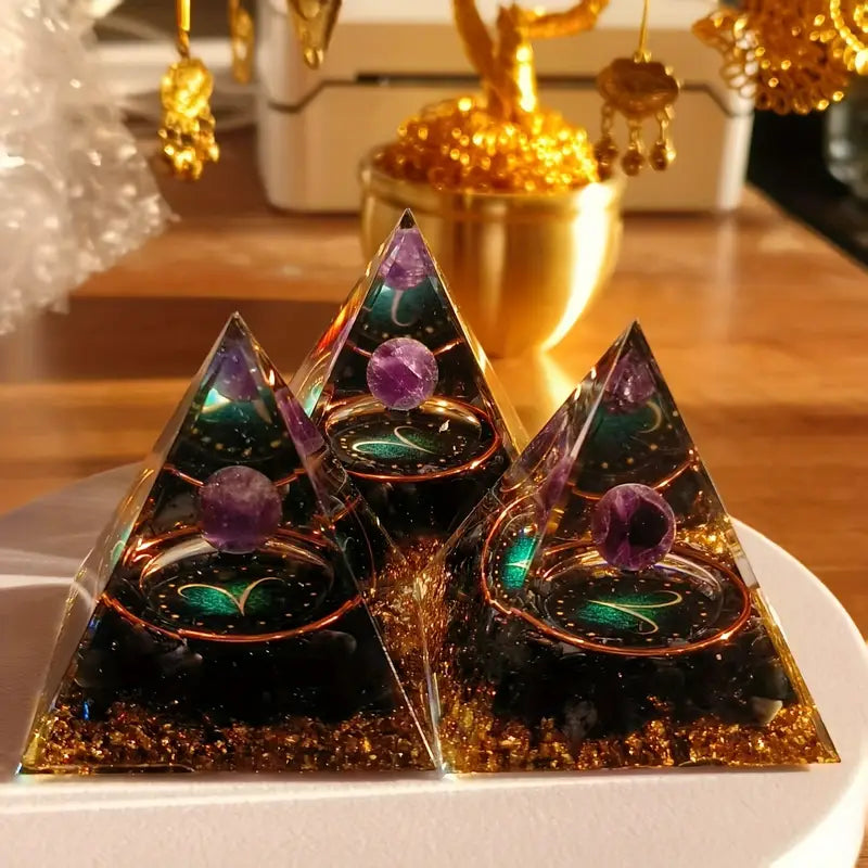 1pieza Pirámide de Orgone Amatista Obsidiana hecha a mano