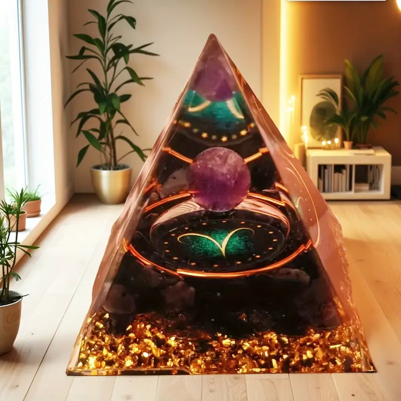 1pieza Pirámide de Orgone Amatista Obsidiana hecha a mano