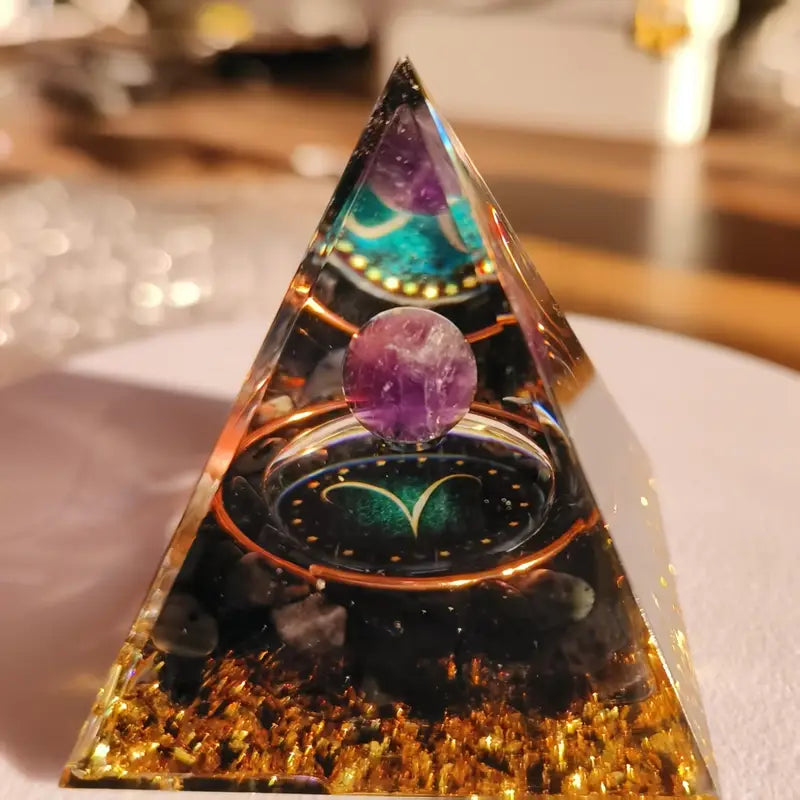 1pieza Pirámide de Orgone Amatista Obsidiana hecha a mano