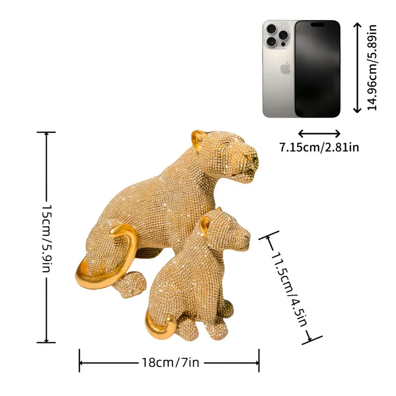 1 estatua de resina elegante de león dorado y cachorro