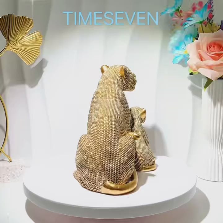1 estatua de resina elegante de león dorado y cachorro